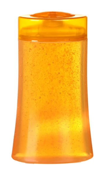 Plastikflasche mit Flüssigseife auf weißem Hintergrund. Shampoo — Stockfoto