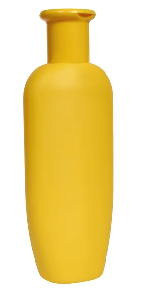 Geschlossene kosmetische oder hygienische blaue Plastikflasche mit Gel, Flüssigseife, Lotion, Creme, Shampoo. isoliert auf weißem Hintergrund. — Stockfoto