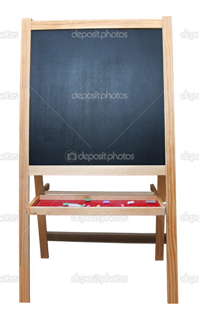 Blank art board, wooden easel, front view,