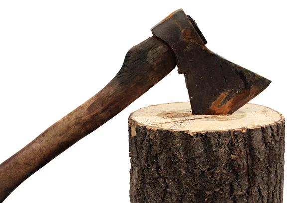 Axe and firewood isolated on a white background. — Stock Photo, Image