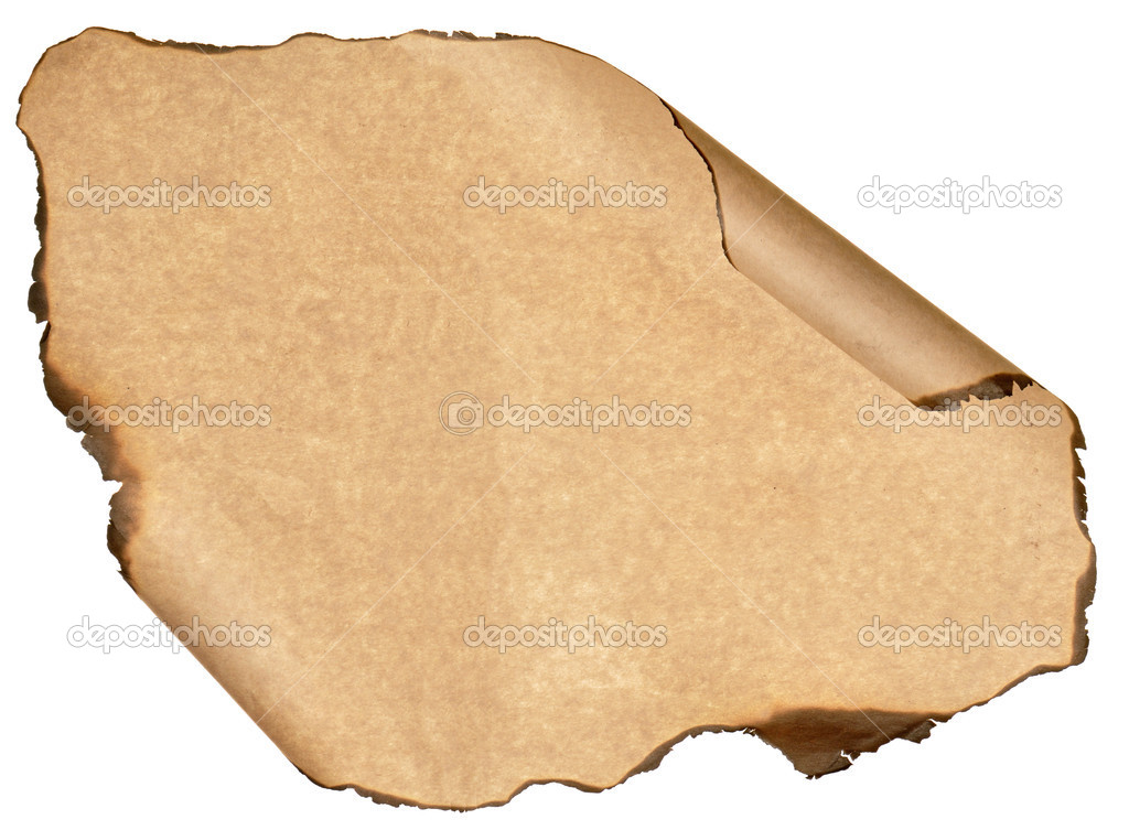 Burnt sheet old paper isolated white background