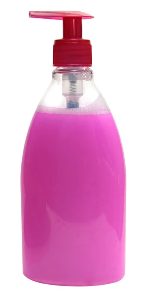 Plastic fles met vloeibare zeep op witte achtergrond. shampoo — Stockfoto