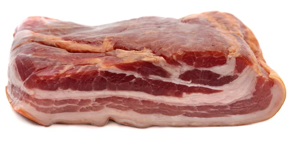 Piece of meat smoked bacon isolated white background. — Stock Photo, Image