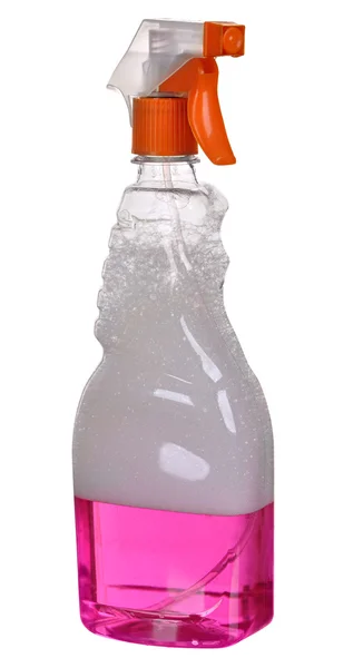 Bottiglia di plastica soluzione di pulizia finestra isolato sfondo bianco . — Foto Stock