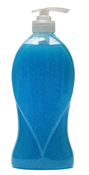 Plastová láhev s tekutého mýdla na bílém pozadí. šampon — Stock fotografie
