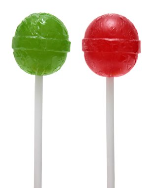 izole kırmızı ve yeşil lolipop beyaz zemin. kırpma yolu ile