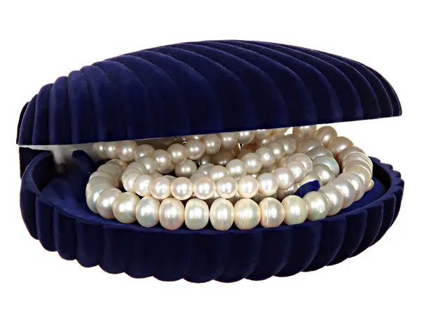 Jewelry box with beads, pearls and jewellery isolated on white background. — Stock Photo, Image