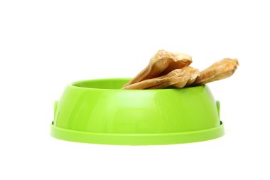 köpek yemek gıda üzerine beyaz izole kemik ile süslenmiş ile