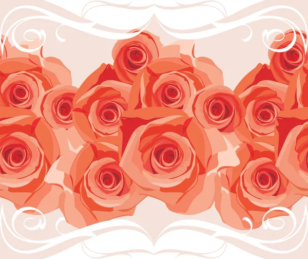 Borde ornamental con rosas florecientes — Vector de stock