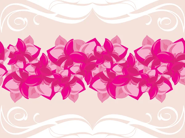 Ornamental border with blooming pink flowers — Stock Vector