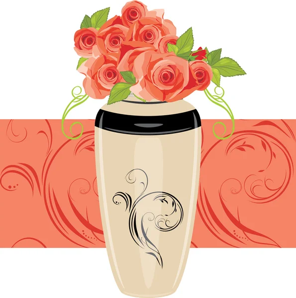 Pink roses in the ceramic vase — Stock Vector