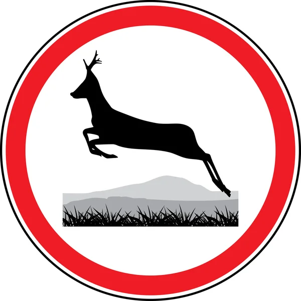 La silueta de un ciervo corriendo. Señal de tráfico — Vector de stock