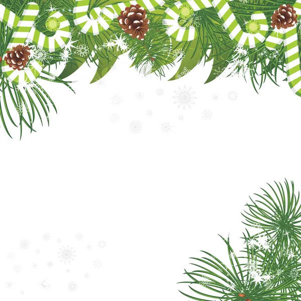 Árvore de abeto de Natal com cones de pinheiro e bengalas doces — Vetor de Stock