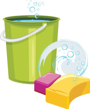 sünger ve kova ile su