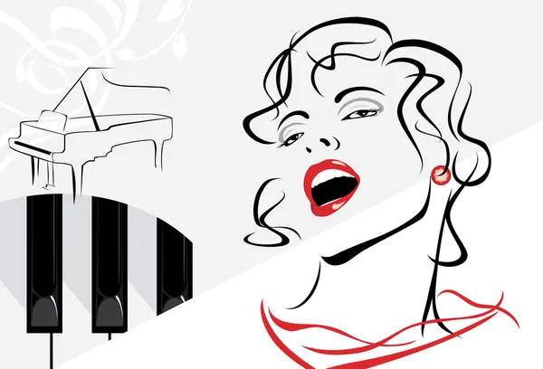 şarkı söyleyen kadın piyano retro zemin üzerine