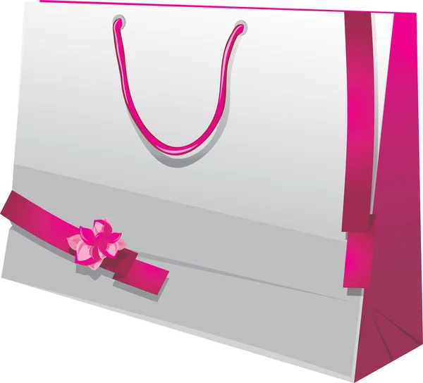 Heldere geschenk papieren zak met roze linten — Stockvector