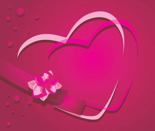 Coeurs et ruban avec fleur sur le fond cramoisi — Image vectorielle