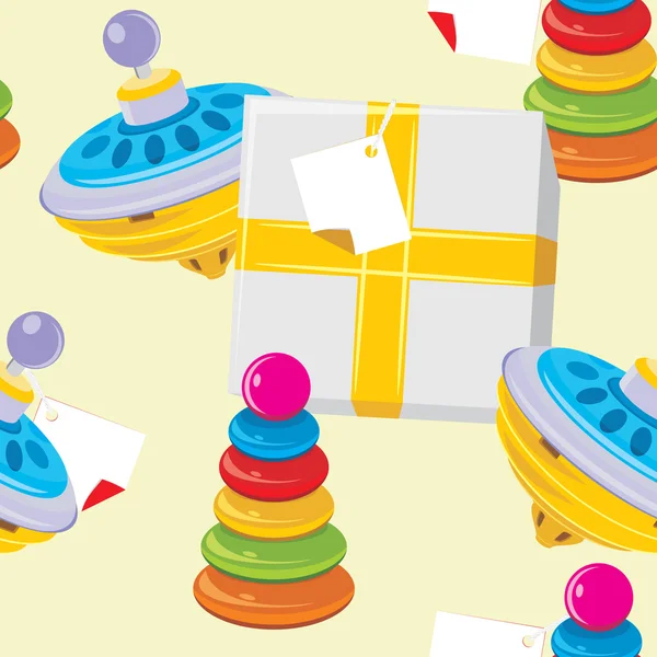 De doos van de gift met kinderen piramide en zweefmolen speelgoed. achtergrond — Stockvector
