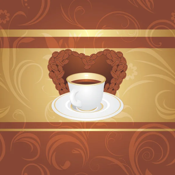 Taza de café en el fondo ornamental — Vector de stock