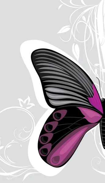 Mariposa sobre el fondo gris decorativo — Vector de stock