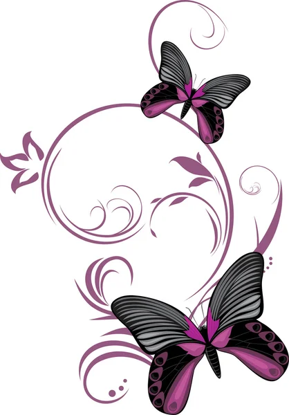Motýli s dekorativní větvičky — Stockový vektor