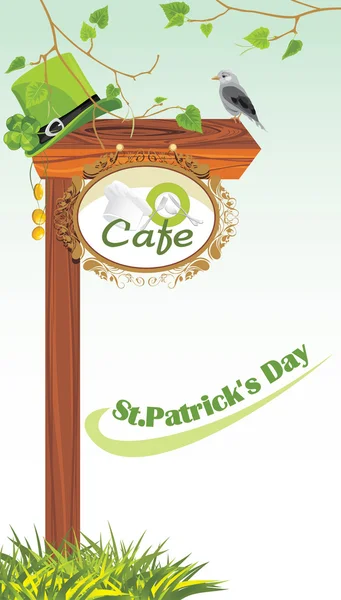 Wooden pointer of a location cafe. Lunch to the St. Patrick's Day — Stock Vector
