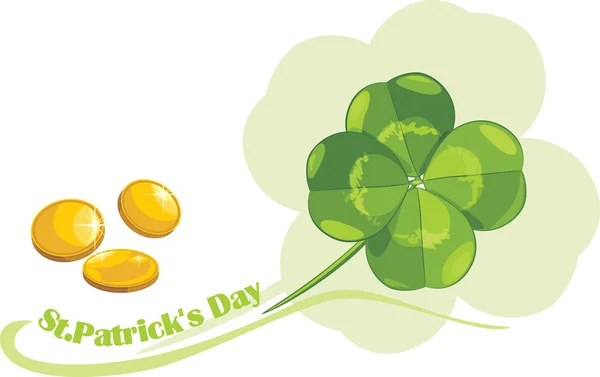 St. Patrick's Day clover leaf and coins — Stock Vector