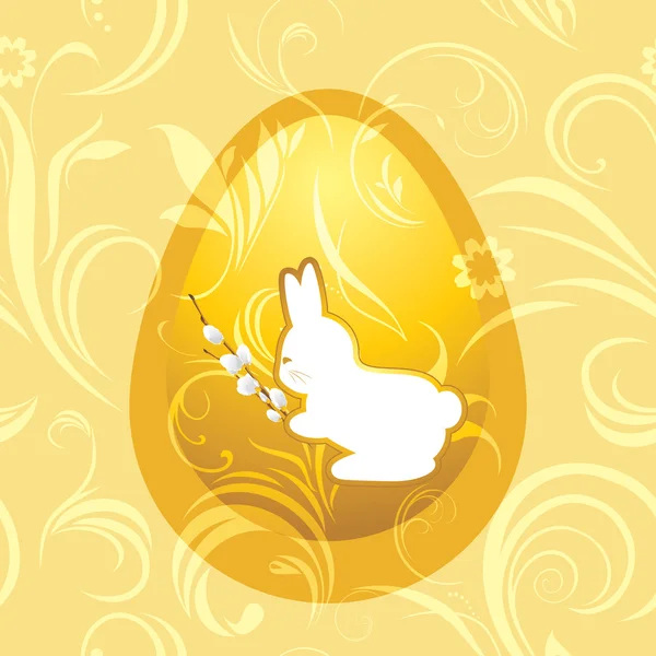 Bunny with pussy willow branch on the ornamental Easter background — Stock Vector