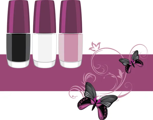 Tres esmaltes de uñas. Banner para el diseño — Vector de stock