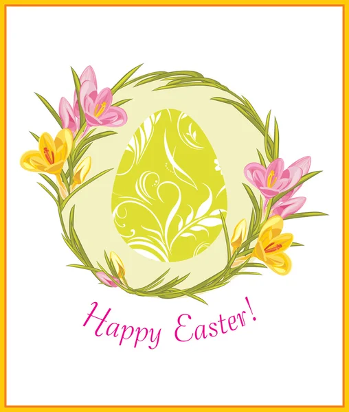 Easter card with wreath of crocuses — Stock Vector