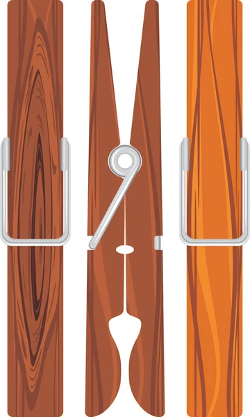 Tres pinzas de madera aisladas en el blanco — Vector de stock