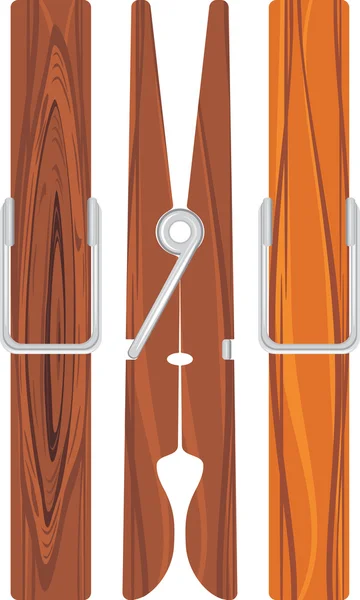 Tres pinzas de madera aisladas en el blanco — Archivo Imágenes Vectoriales