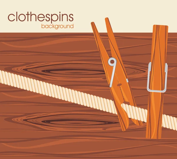 Clothespins a fából készült háttér — Stock Vector
