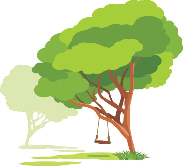 Άδειο ταλάντευση σε ένα δέντρο την άνοιξη — Διανυσματικό Αρχείο