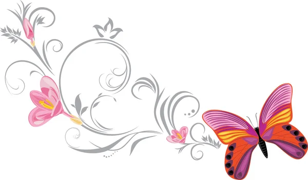 装飾開花小枝を明るい蝶 — ストックベクタ