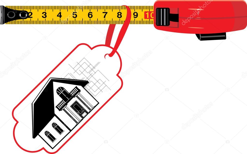 Measuring ruler with tag. Cottage for sale