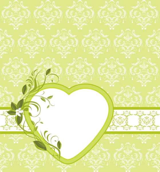 Fioritura ramoscello con cuore sullo sfondo ornamentale — Vettoriale Stock