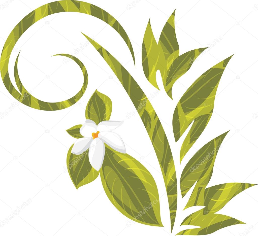 Ornamental element with blooming white flower