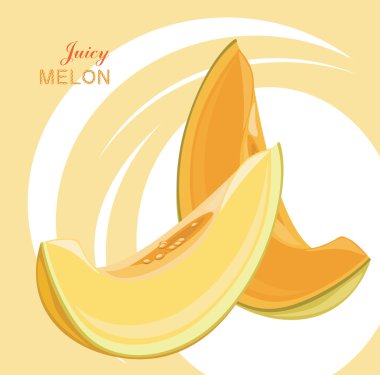 Slices of juicy melon on the abstract background clipart