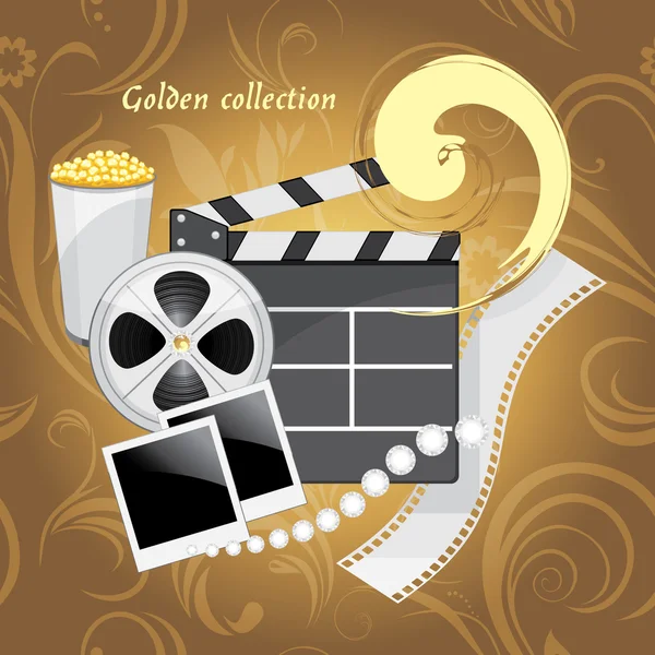 Film industry objects. Golden collection — Stock Vector