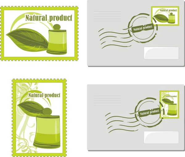 Produk alami. Envelop dan post stamp - Stok Vektor