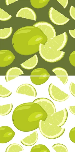 Slices of lime isolated on the white and dark green background — Stock Vector