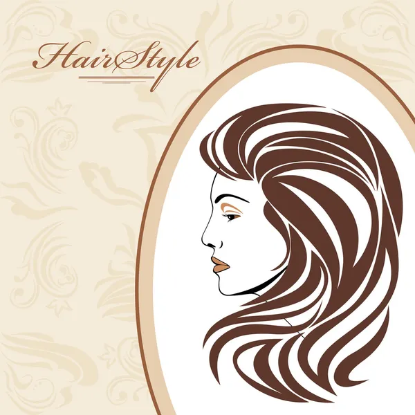 Retrato de mujer elegante en marco ornamental. Fondo de peinado — Vector de stock