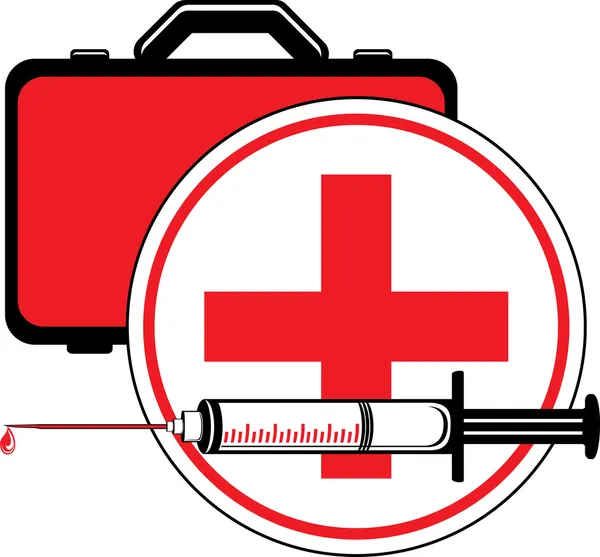 Medical syringe and first aid kit. Icon for design — Stock Vector
