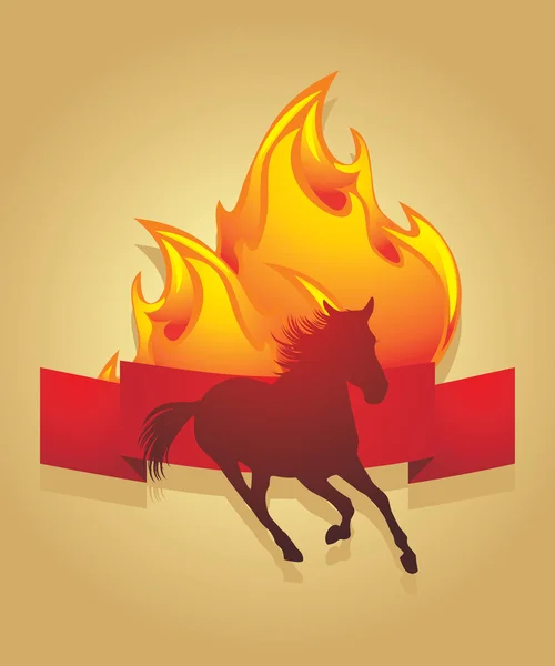 Silhouette of a fiery horse. Icon for design — Stock Vector