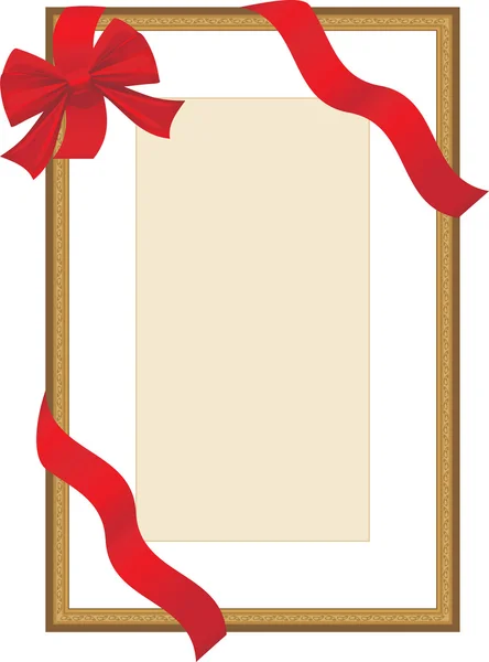 Золотий святковий рамка з червоною стрічкою — Stock Vector
