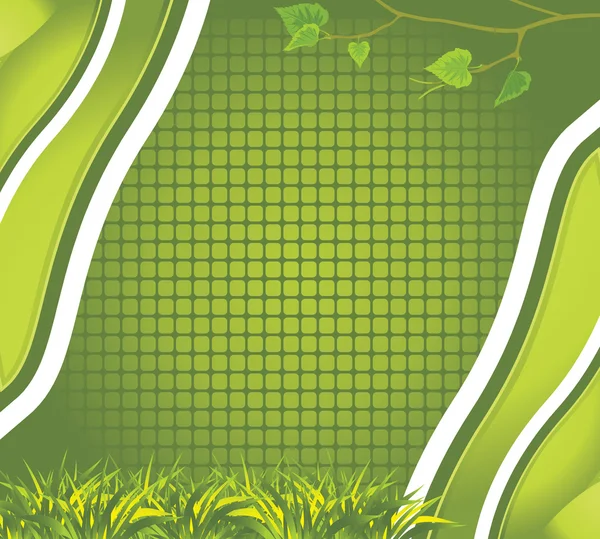 Abstrakt bakgrund med gräs och Björk gren — Stock vektor