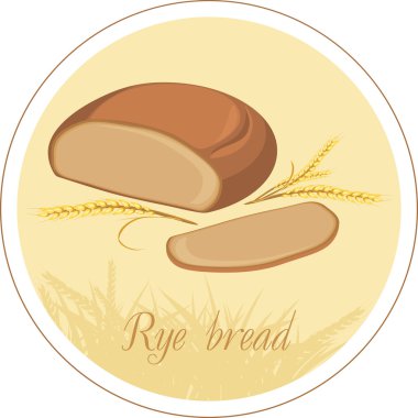 Çavdar ekmeği ve buğday kulaklar. etiket