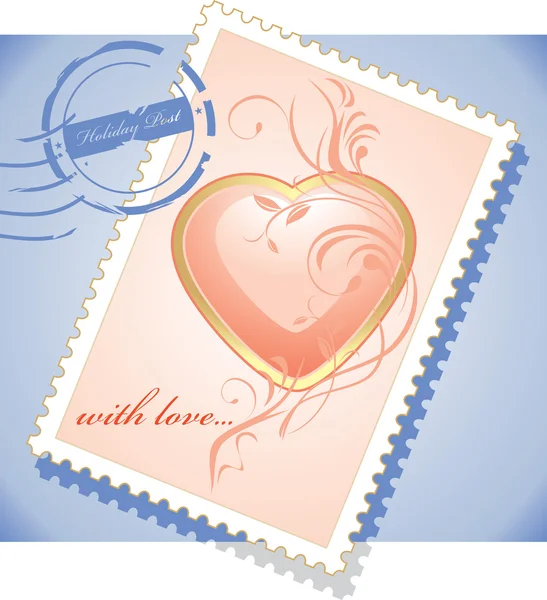 Почтовая марка ко Дню Святого Валентина — стоковый вектор
