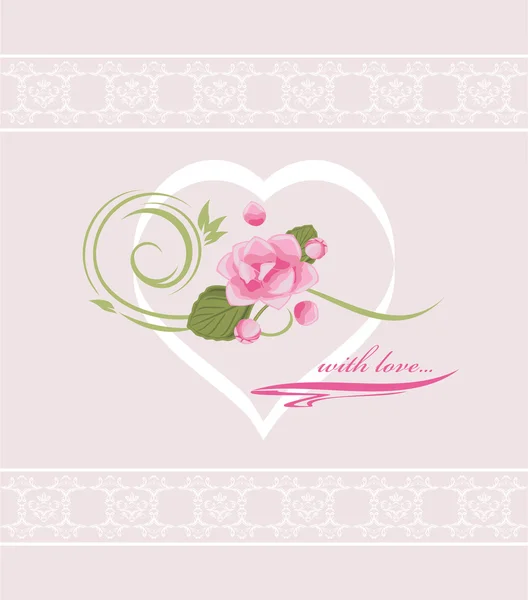Pohlednice na Valentýna s růžovými květy — Stockový vektor
